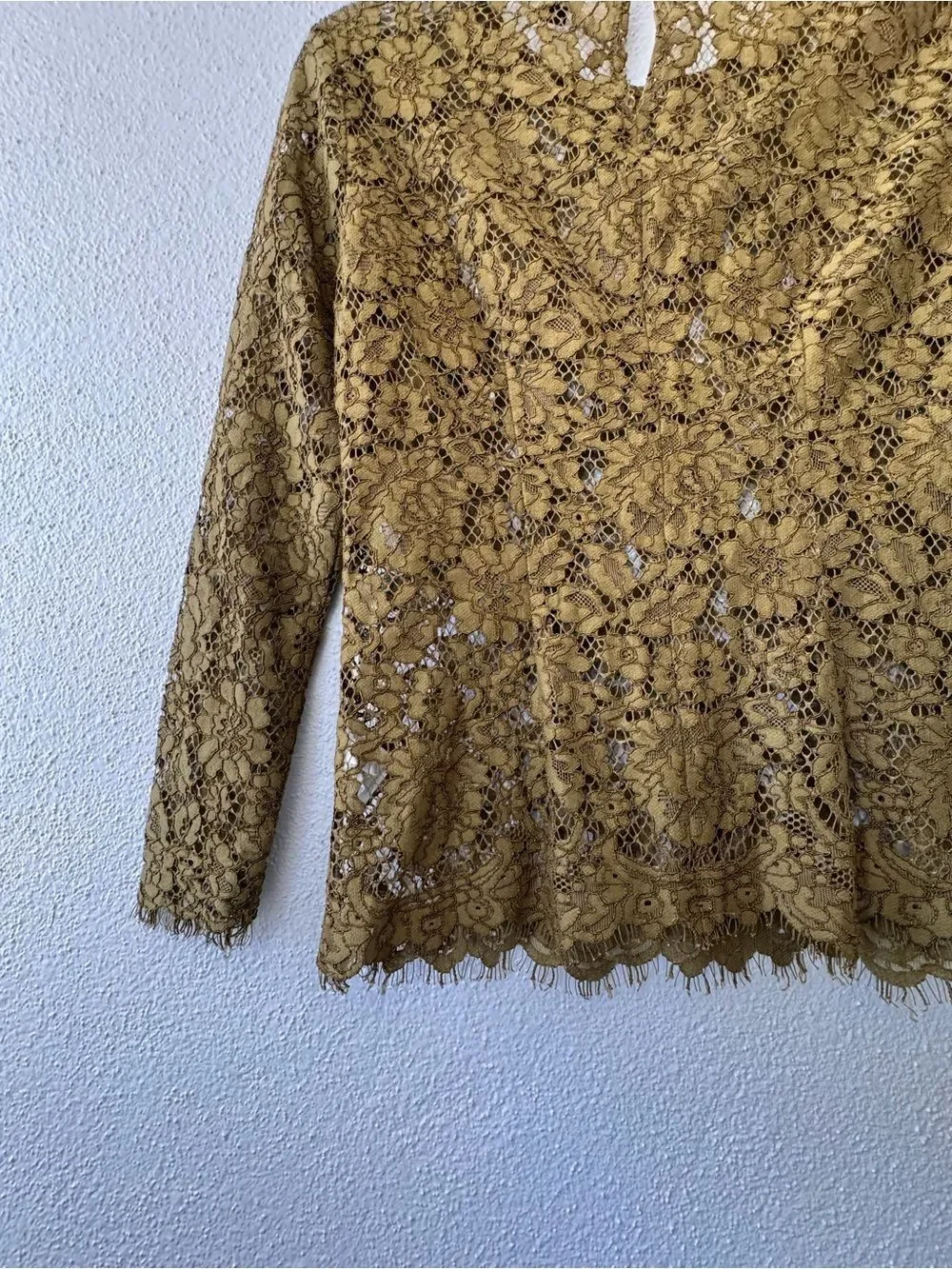 J. Crew Olive Green Floral Lace Long Sleeve Top SZ 00